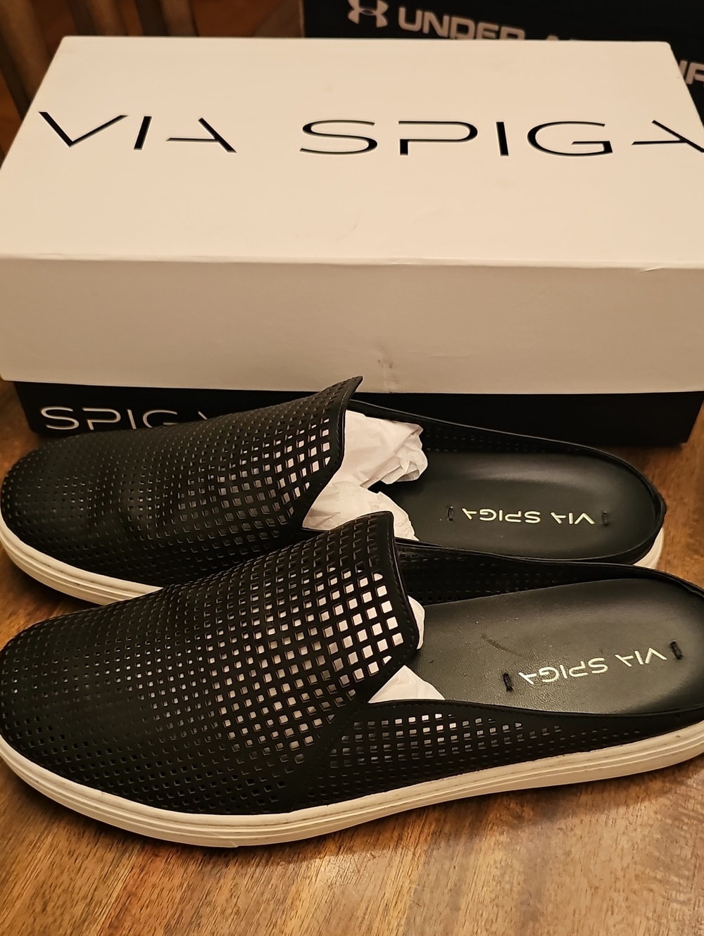 Via Spiga Black Perforated Slip-On Loafers